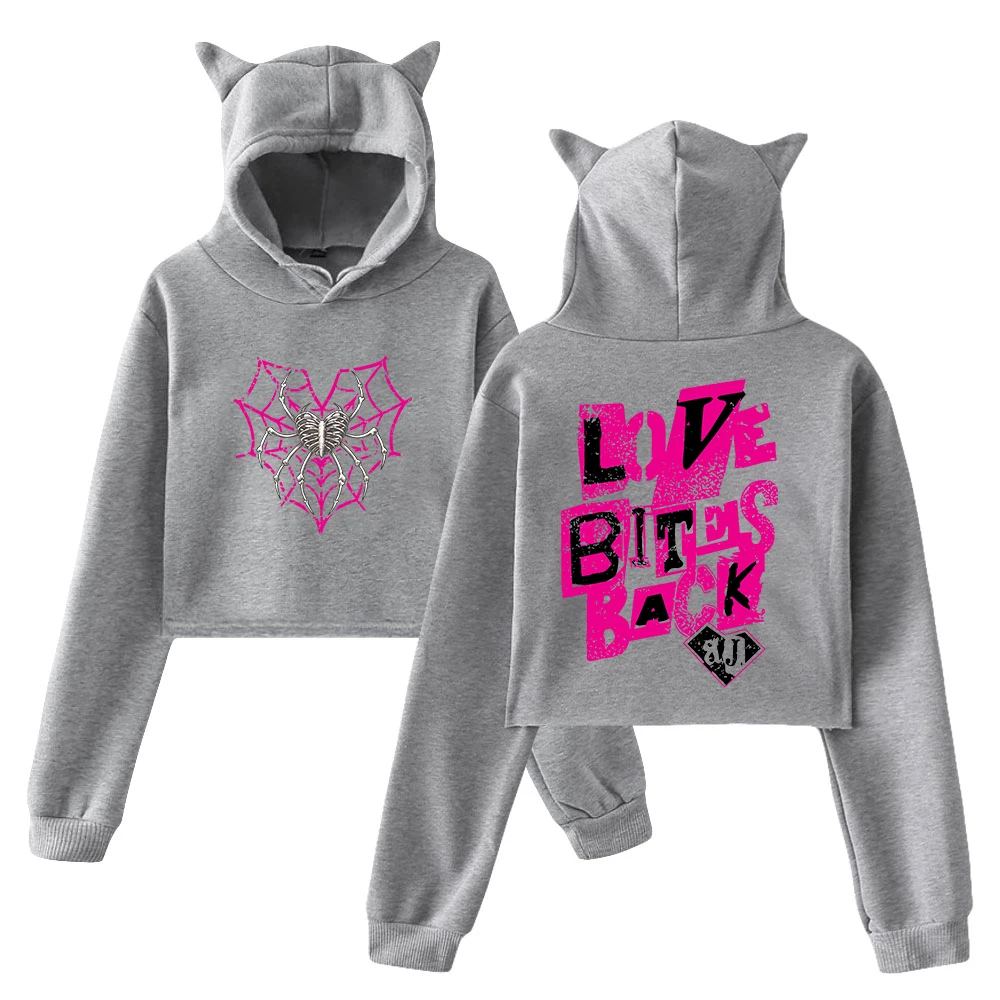 GF AJ Lee Love Bites Hoodie Female Cat Ears Hooded Sweatshirts Long Sleeve Crop Top Women's Clothes - Image 3