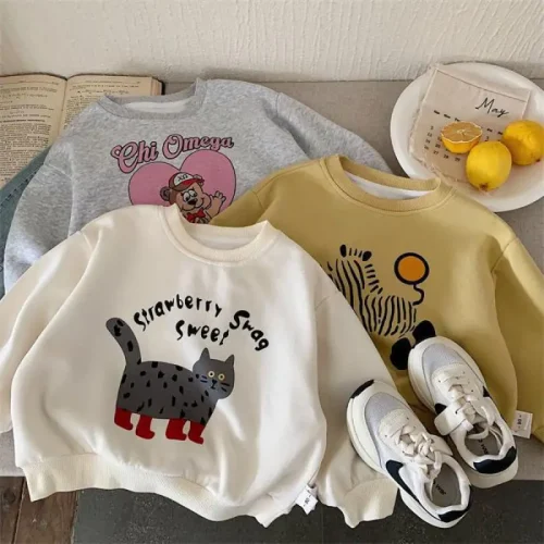 2025 Autumn New Children Sweatshirt Boys Girls Cartoon Print Pullover Cotton Kids Long Sleeve Casual Sweatshirt Baby Loose Tops