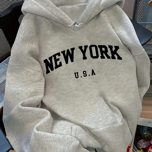 Relaxed Fit Women's Hoodie NEW YORK U.S.A. Lettering Pullover Sweatshirt Fashion Casual HipHop Sweatshirt Harajuku Unisex