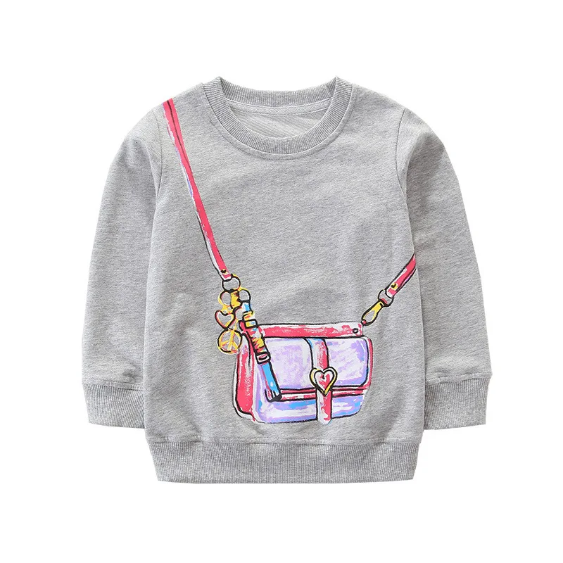 Little maven 2023 Kids Clothes Cartoon Bag Design Sweatshirt Cotton Spring and Autumn Tops Grey Shirt for Baby Girls - Image 2
